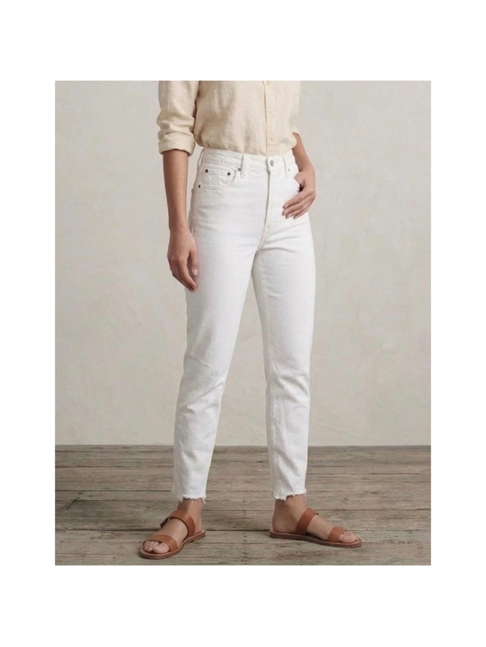 Abercrombie & Fitch White High-Rise Cropped Jeans Raw Hem